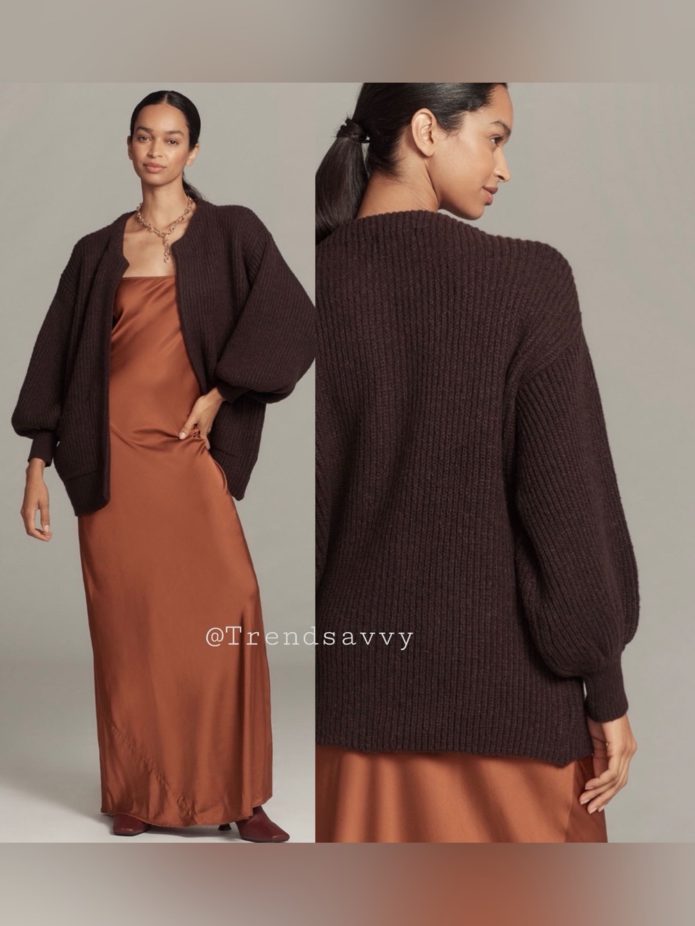 Anthropologie Chocolate Brown Cozy Open Front Cardigan Sweater One Size